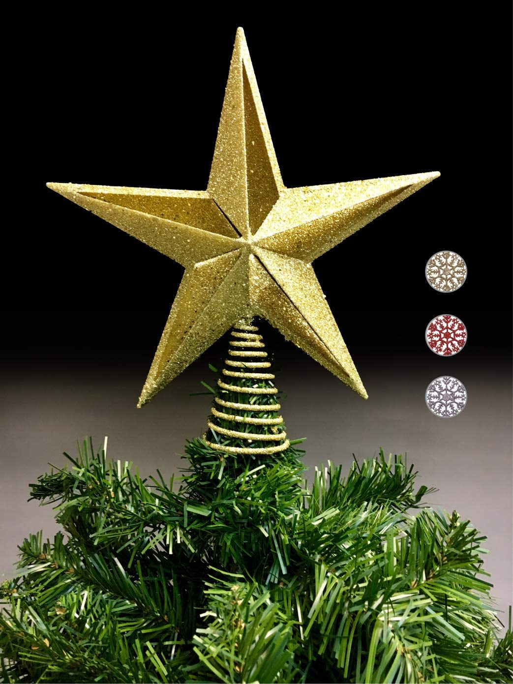 10 Inch Gold Glittered Large Filigree Christmas Star Tree Topper Star for Large Tree 6 Feet-8 Feet Tall/Home Decor Ornaments (Gold)