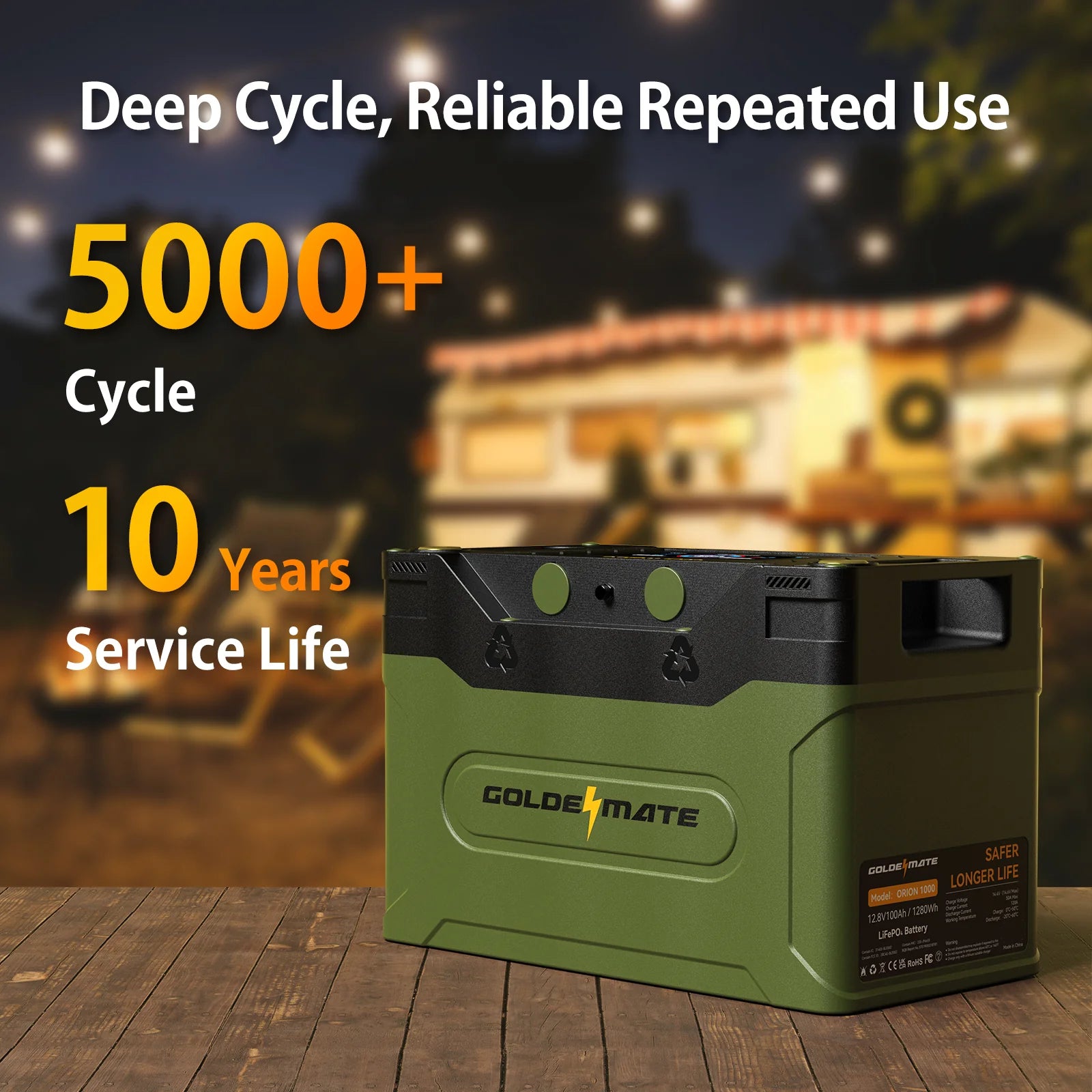 Orion1000 Smart 12V 100Ah Group 31 Deep Cycle Lifepo4 Battery with LCD Display & APP Monitoring