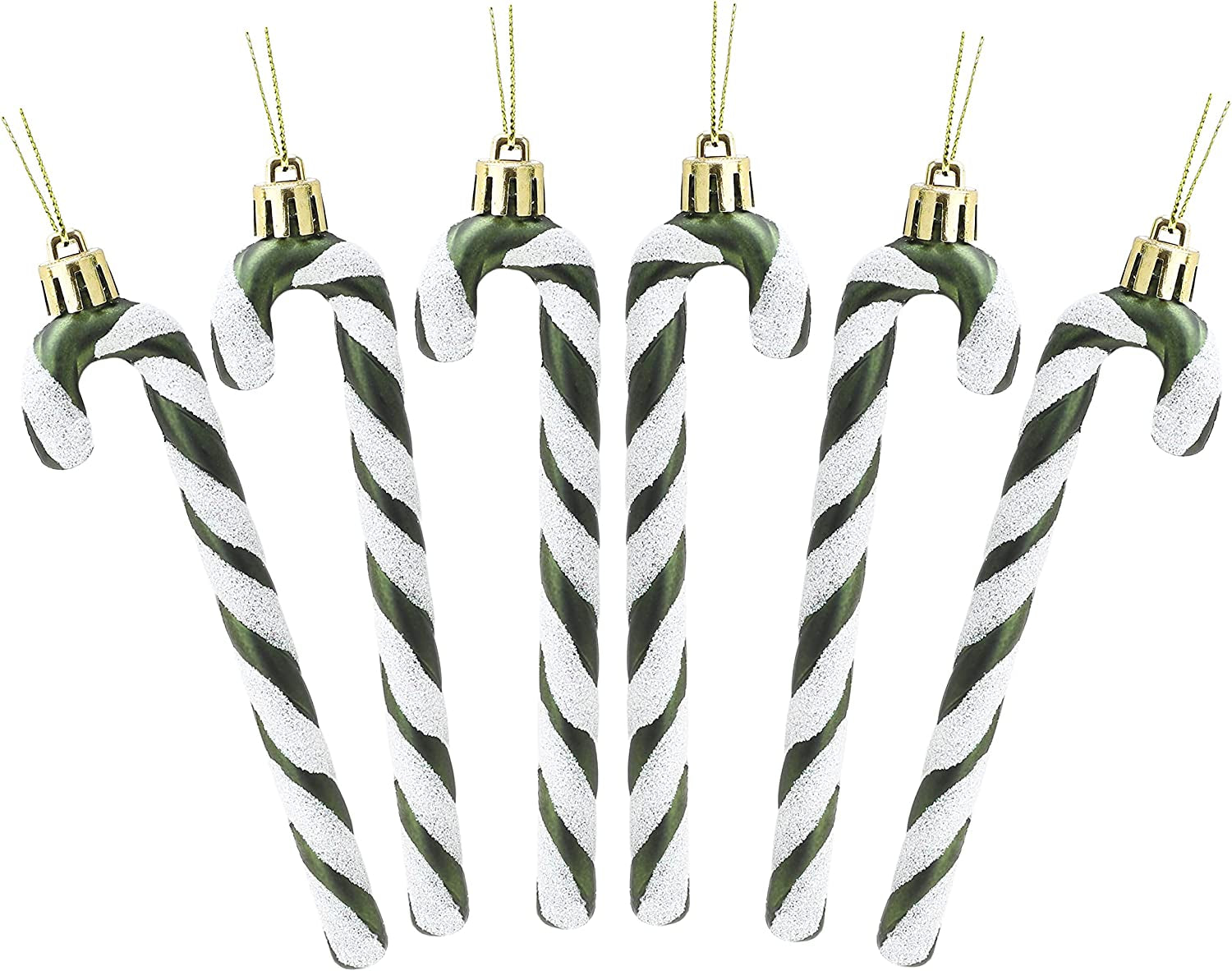 ® Pack of 6-13Cm Glitter Candy Cane Christmas Tree Decorations/Ornaments (Forrest Green)