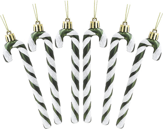 ® Pack of 6-13Cm Glitter Candy Cane Christmas Tree Decorations/Ornaments (Forrest Green)