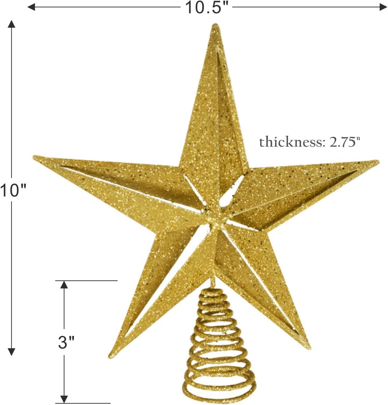 10 Inch Gold Glittered Large Filigree Christmas Star Tree Topper Star for Large Tree 6 Feet-8 Feet Tall/Home Decor Ornaments (Gold)